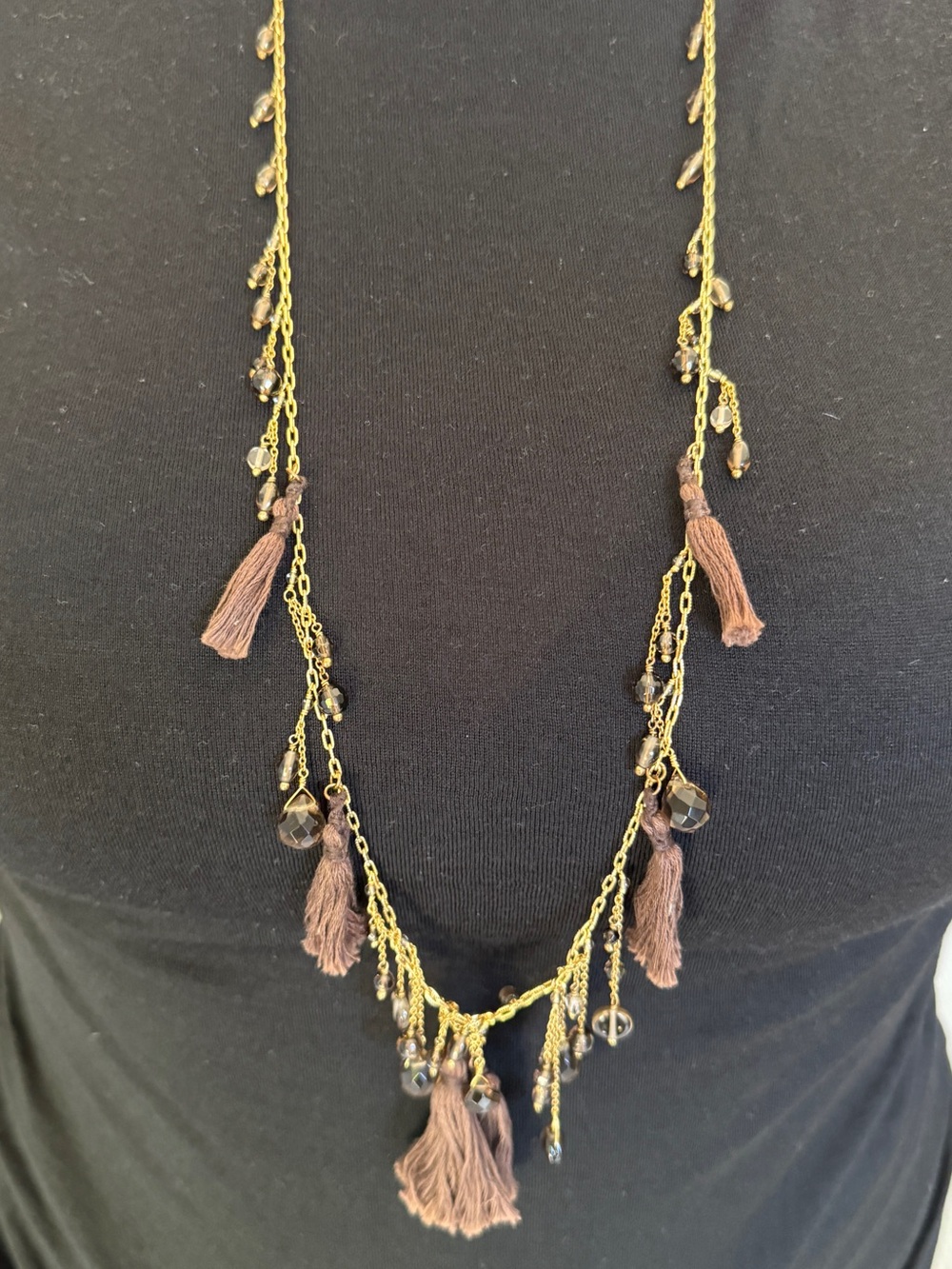 NWT Chan Luu Necklace with Brown tassels and beads